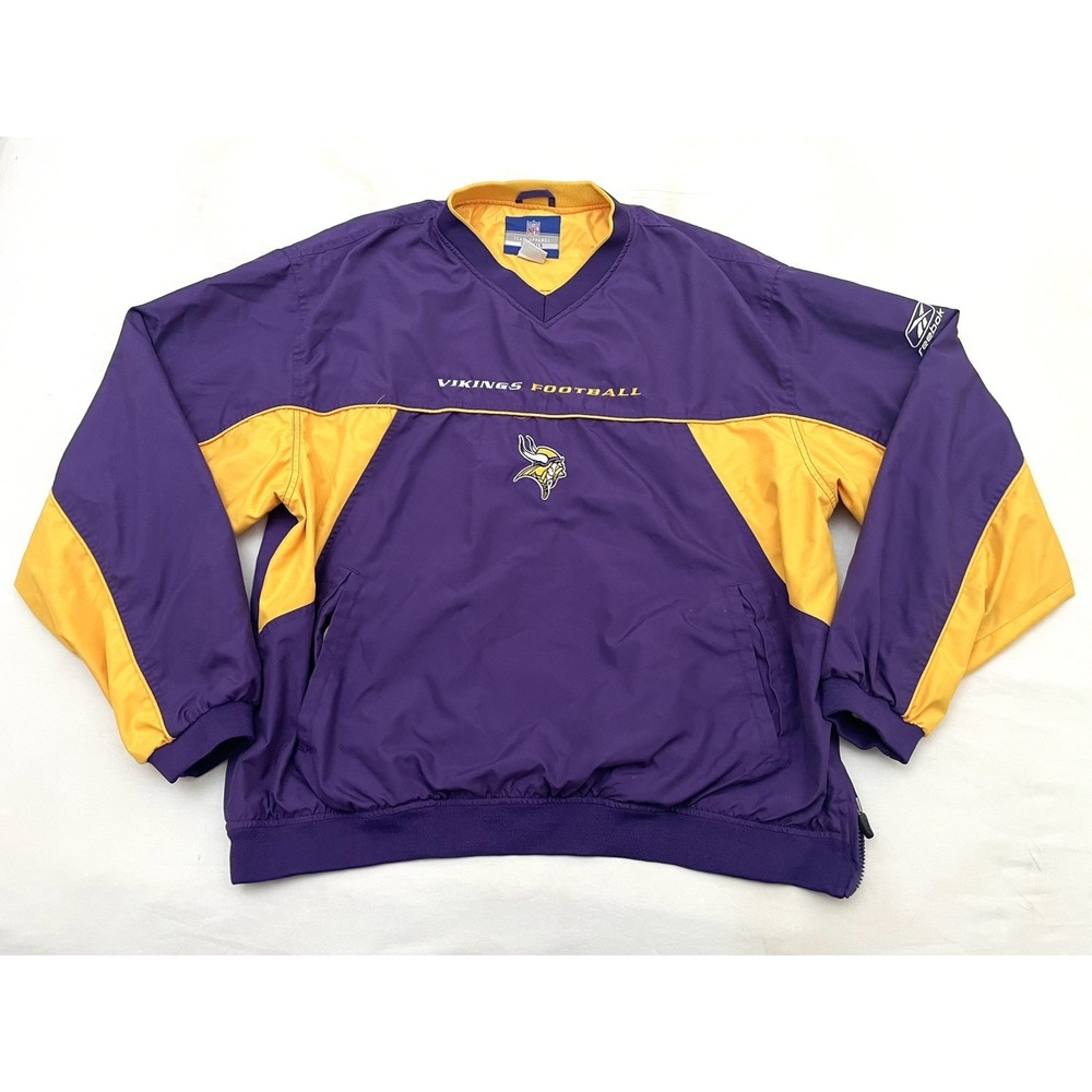 Vintage Minnesota Vikings Reebok V Neck Windbreaker Pullover XL Purple 90s NFL